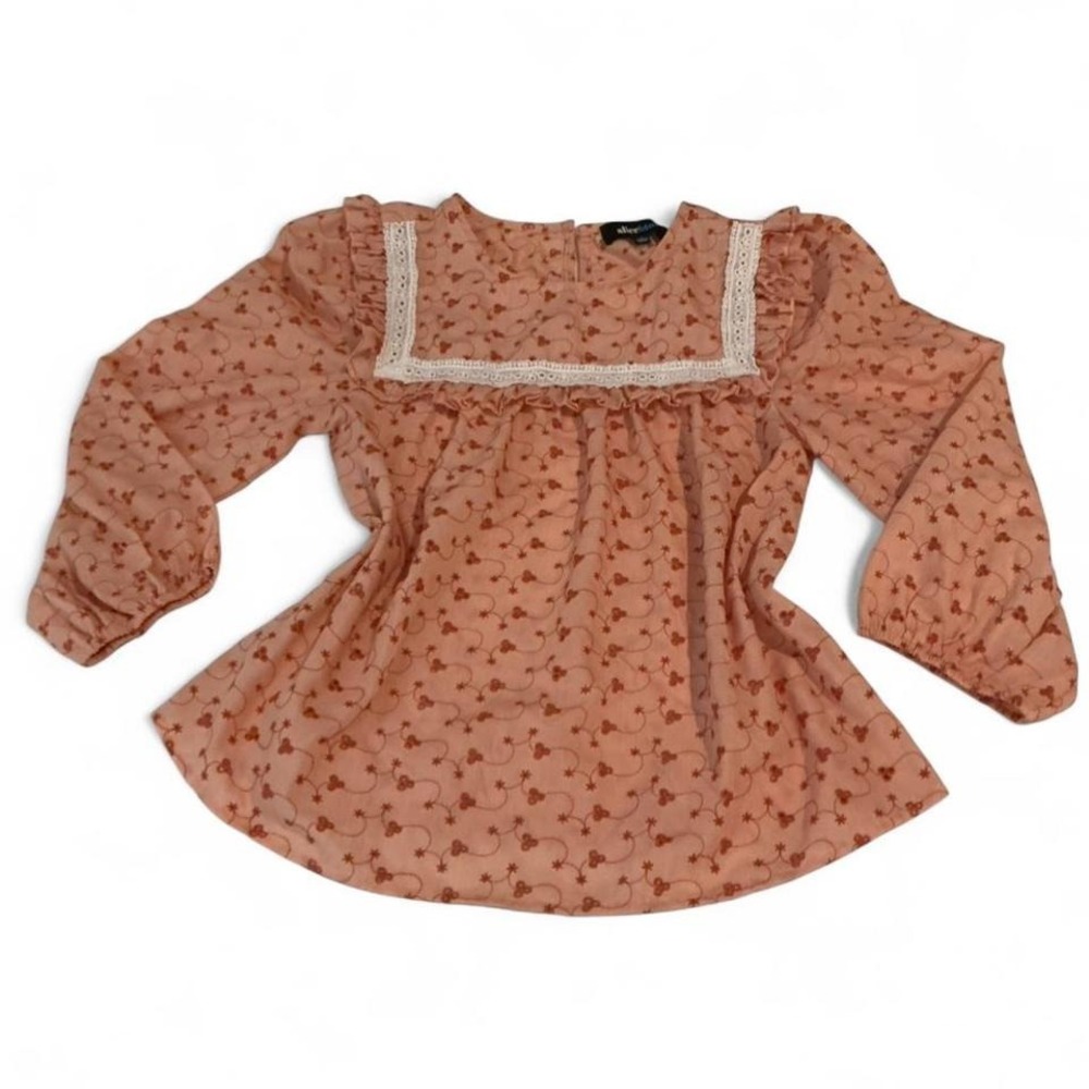 Alice Blue Blouse Women Small orange/peach Floral Lace Cottagecore